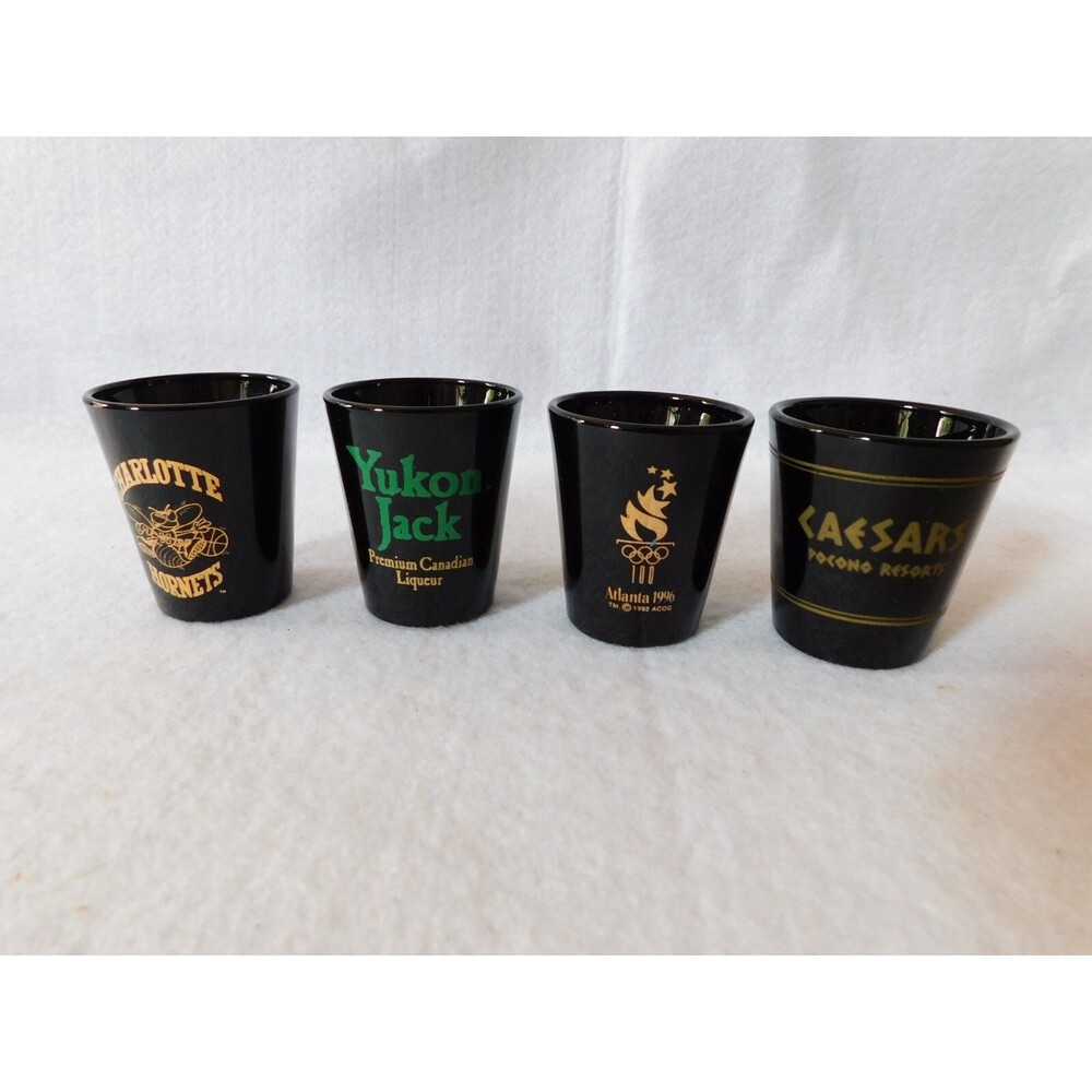 Vintage Shot Glass Black Caesars, Charlette Hornets, Yukon Jack, Olympic 1996
